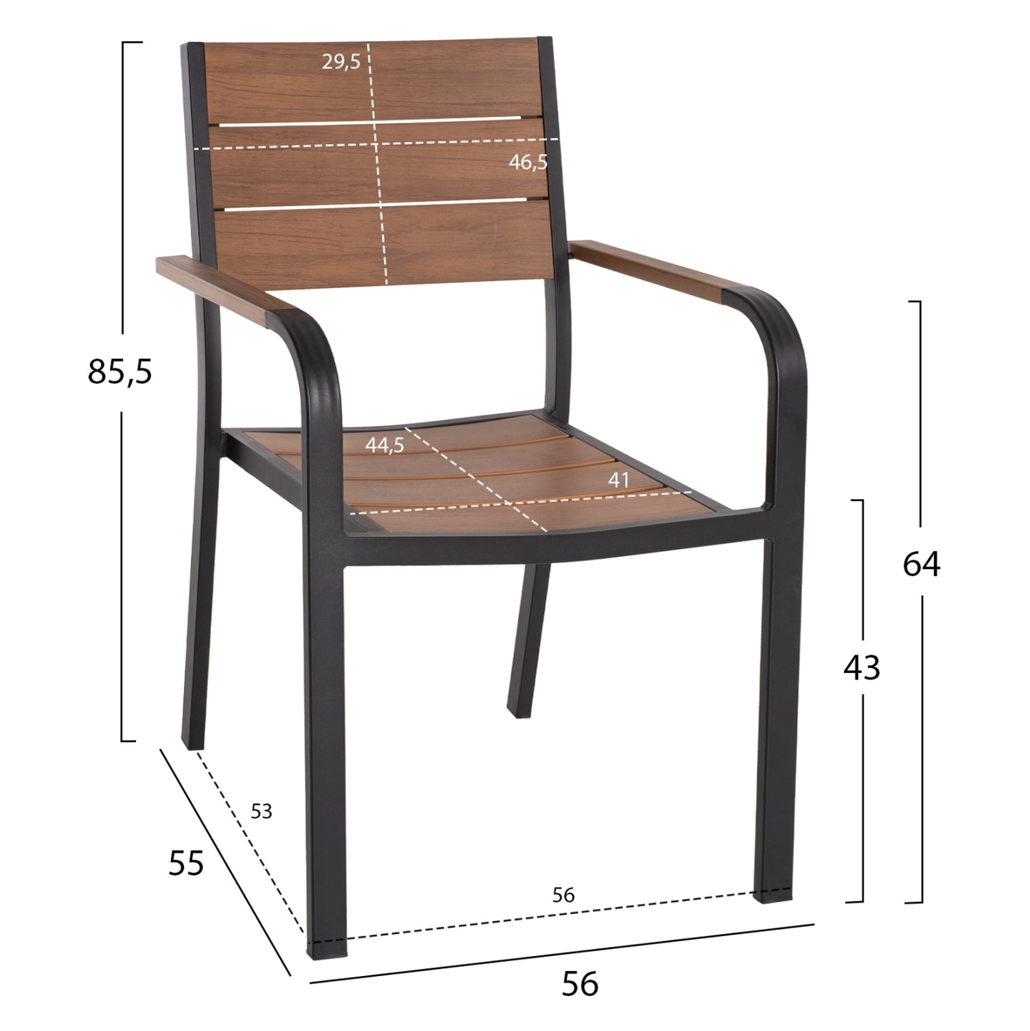 ARMCHAIR ALUMINUM SAGA HM5127.03 BLACK WITH POLYWOOD SEAT AND BACKREST 56x55x85,5Hcm.