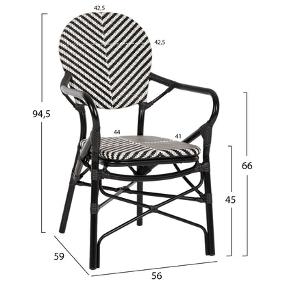 ARMCHAIR ALUMINUM HM5928.01 BLACK WITH TEXTLINE IN BLACK&WHITE 56x59x94,5Hcm.