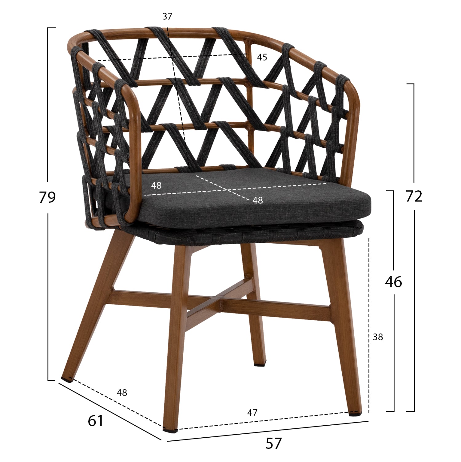 ALUMINUM ARMCHAIR RICKO HM5782.11 WITH WIDE GREY STRAPS  58x59x78 cm.