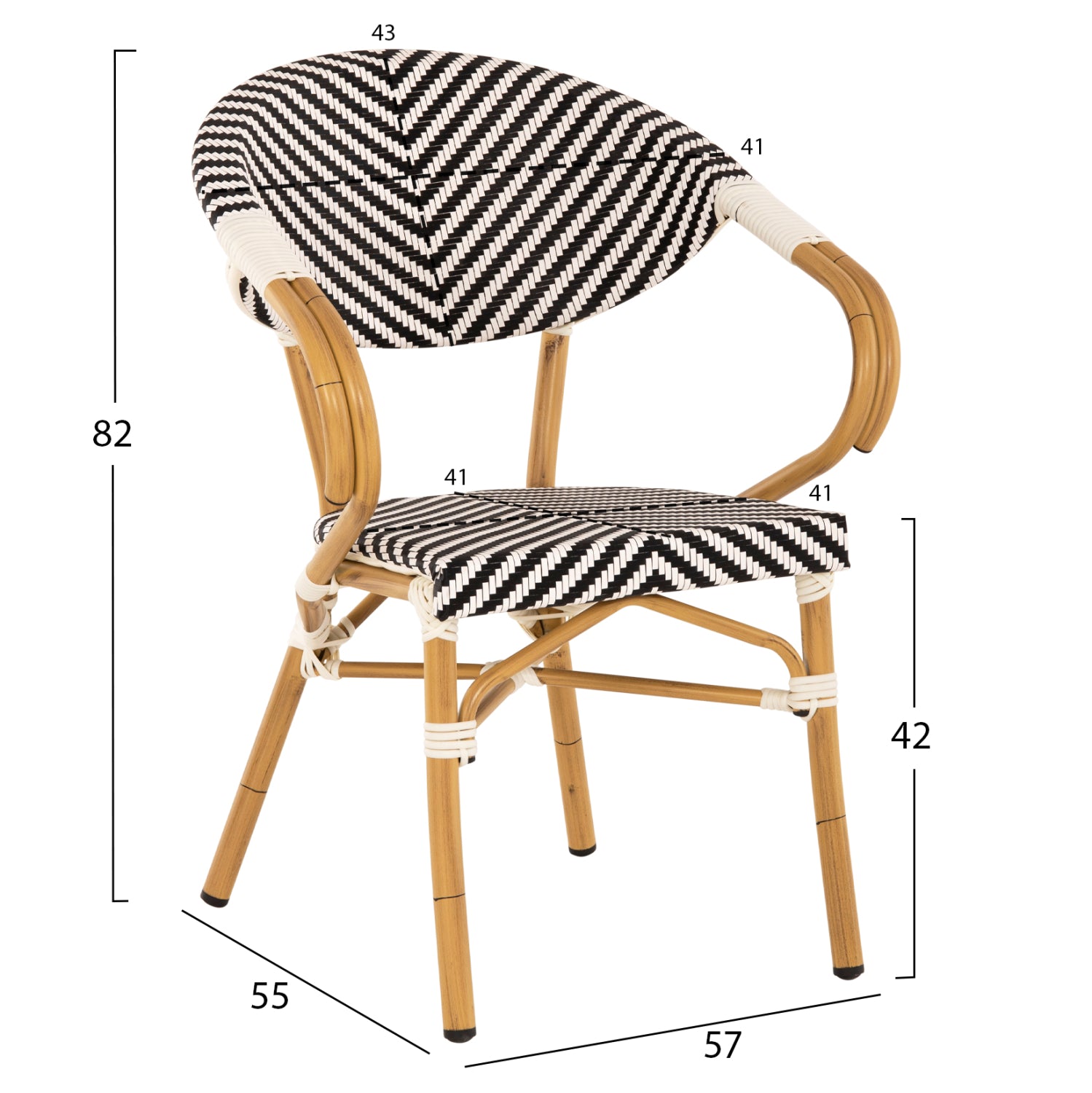 ARMCHAIR ALUMINUM HM5861.01 BAMBOO LOOK BLACK-WHITE