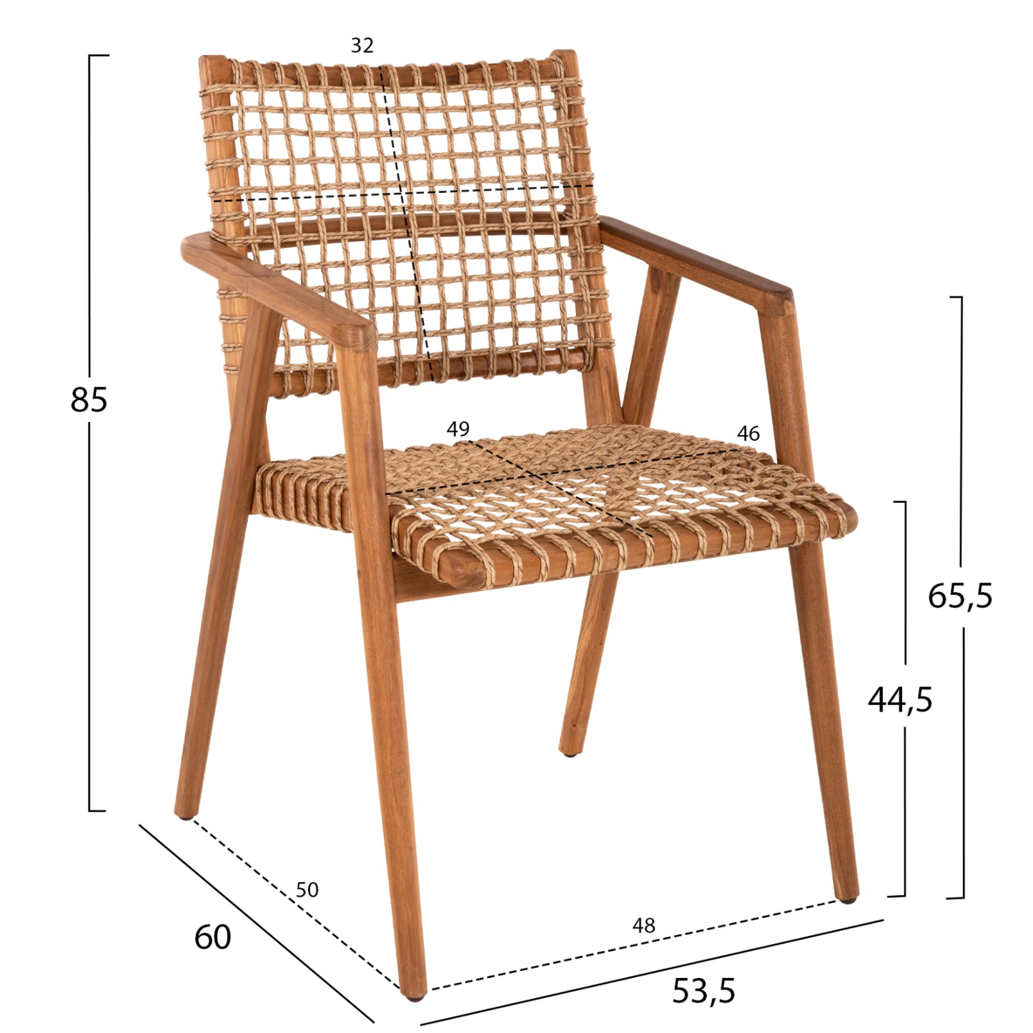 ARMCHAIR VAYA HM9823 TEAK WOOD-SYNTHETIC ROPE IN NATURAL COLOR 53.5x60.5x85Hcm.