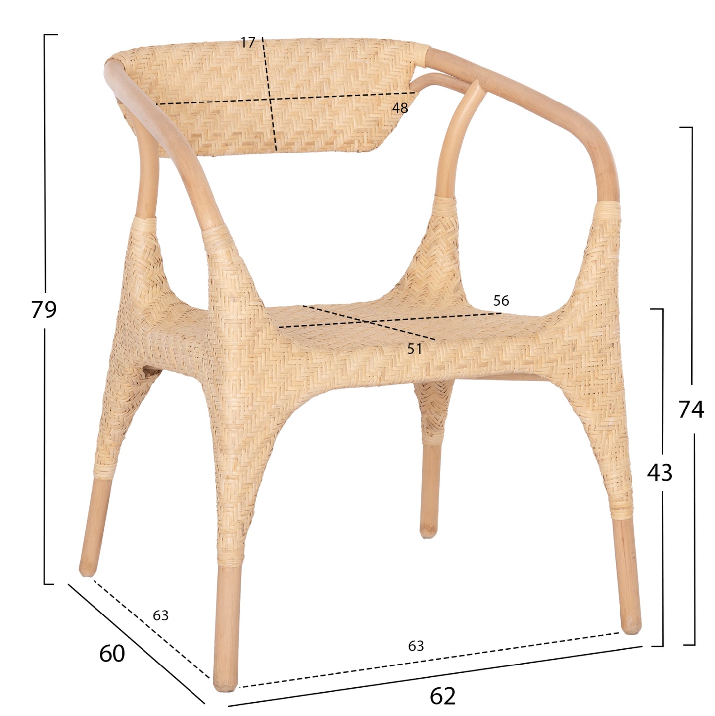 ARMCHAIR GABE HM9956.01 NATURAL RATTAN 62x60x79Hcm.
