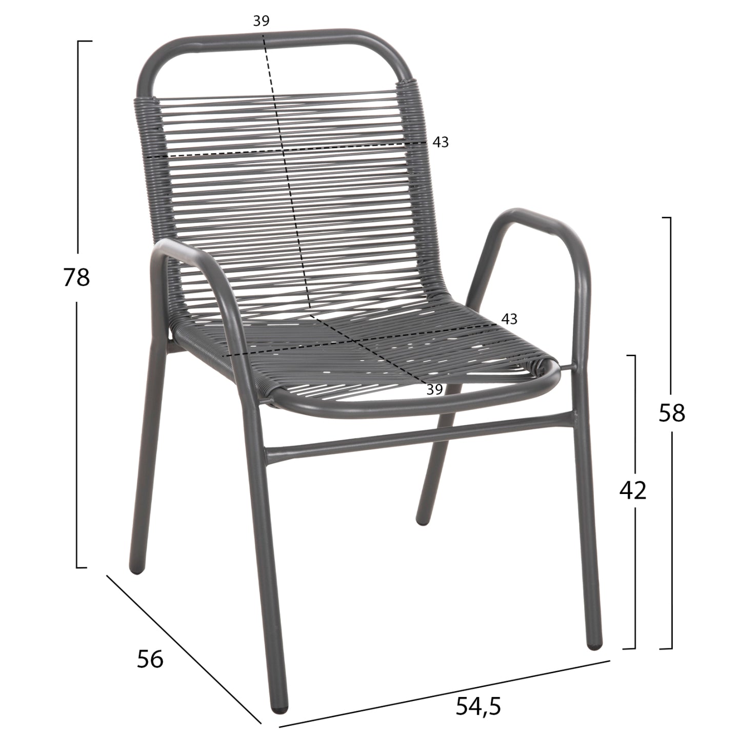 OUTDOOR ARMCHAIR AVRIL HM5968.01 METAL AND SYNTHETIC RATTAN IN GREY COLOR 54.5x56x78H