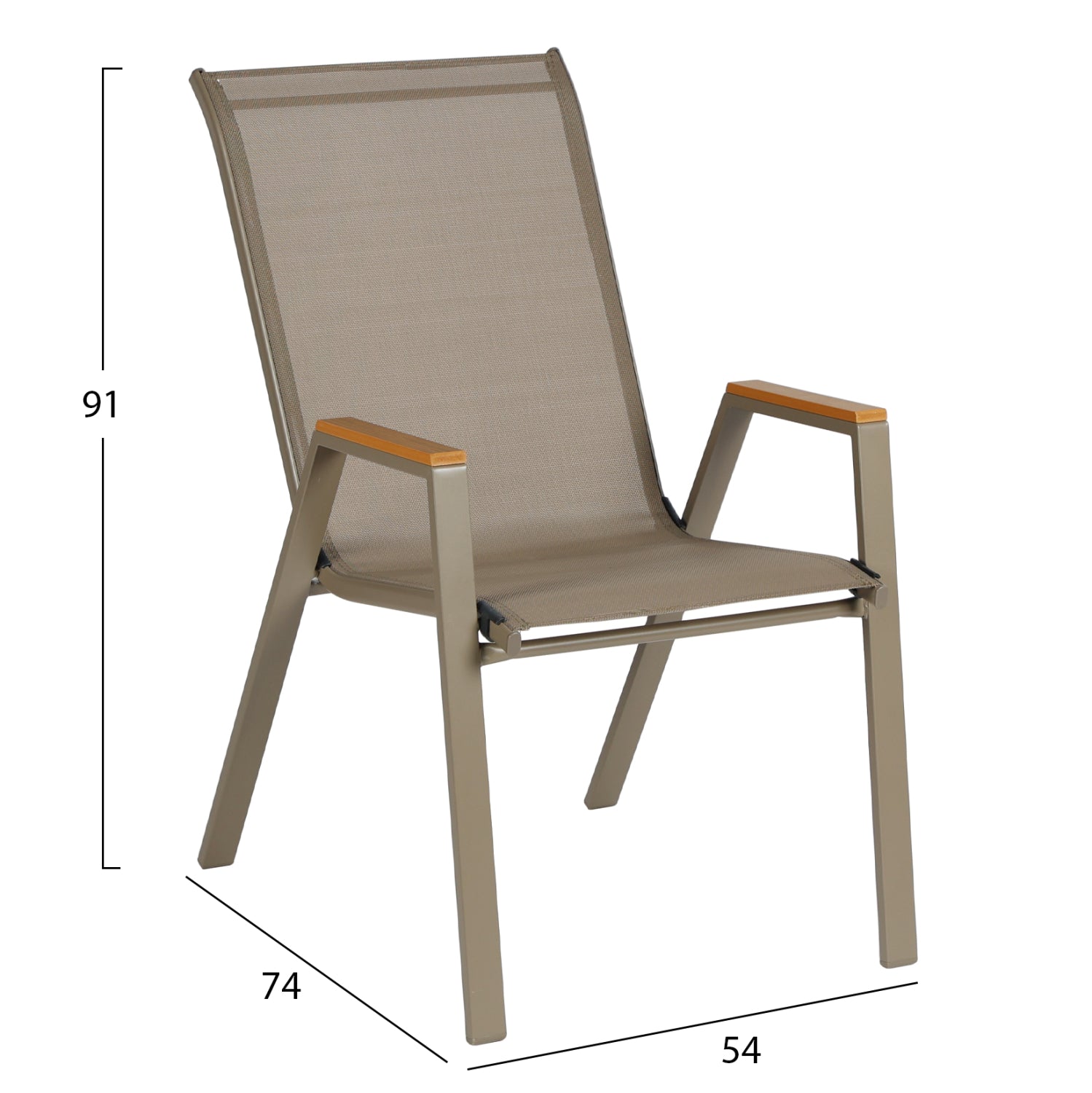 OUTDOOR ARMCHAIR LEONE HM6429.04 METAL FRAME & TEXTILENE IN CHAMPAGNE COLOR 55x68x90Hcm.