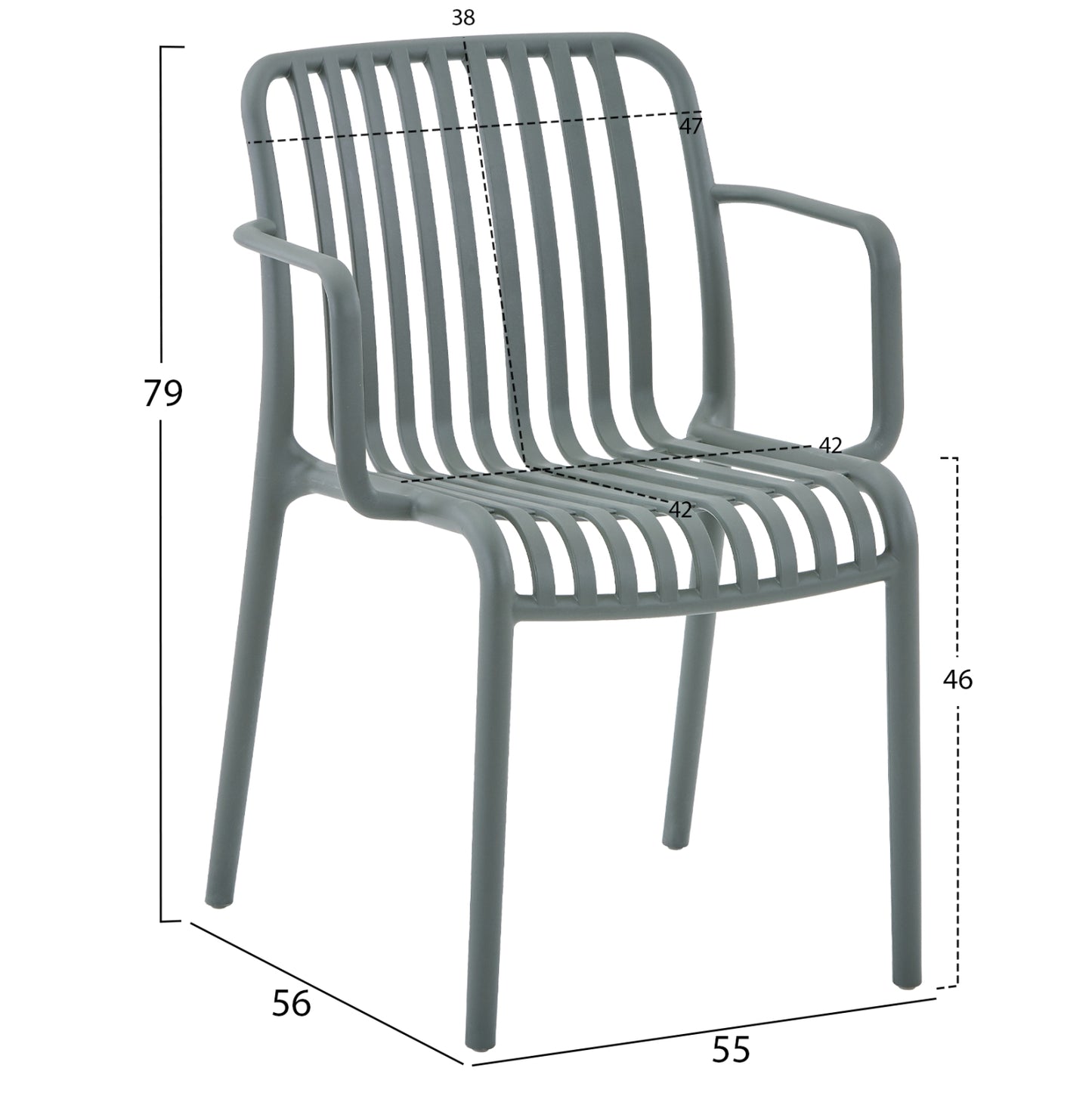 ARMCHAIR OUTDOOR CONVEE HM6105.07 POLYPROPYLENE IN DARK OLIVE 55x56x79H cm.