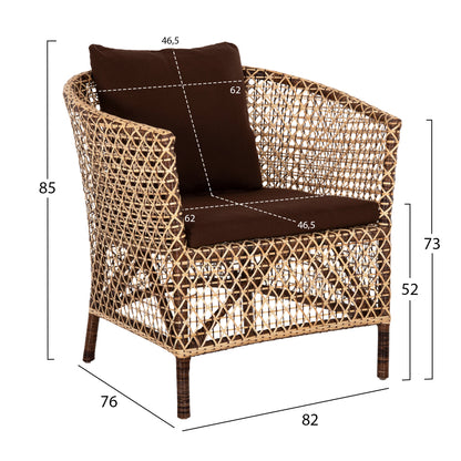 ARMCHAIR OUTDOOR SILMAR HM6111 BROWN-NATURAL RATTAN-CUSHIONS BROWN 82x76x85Hcm.