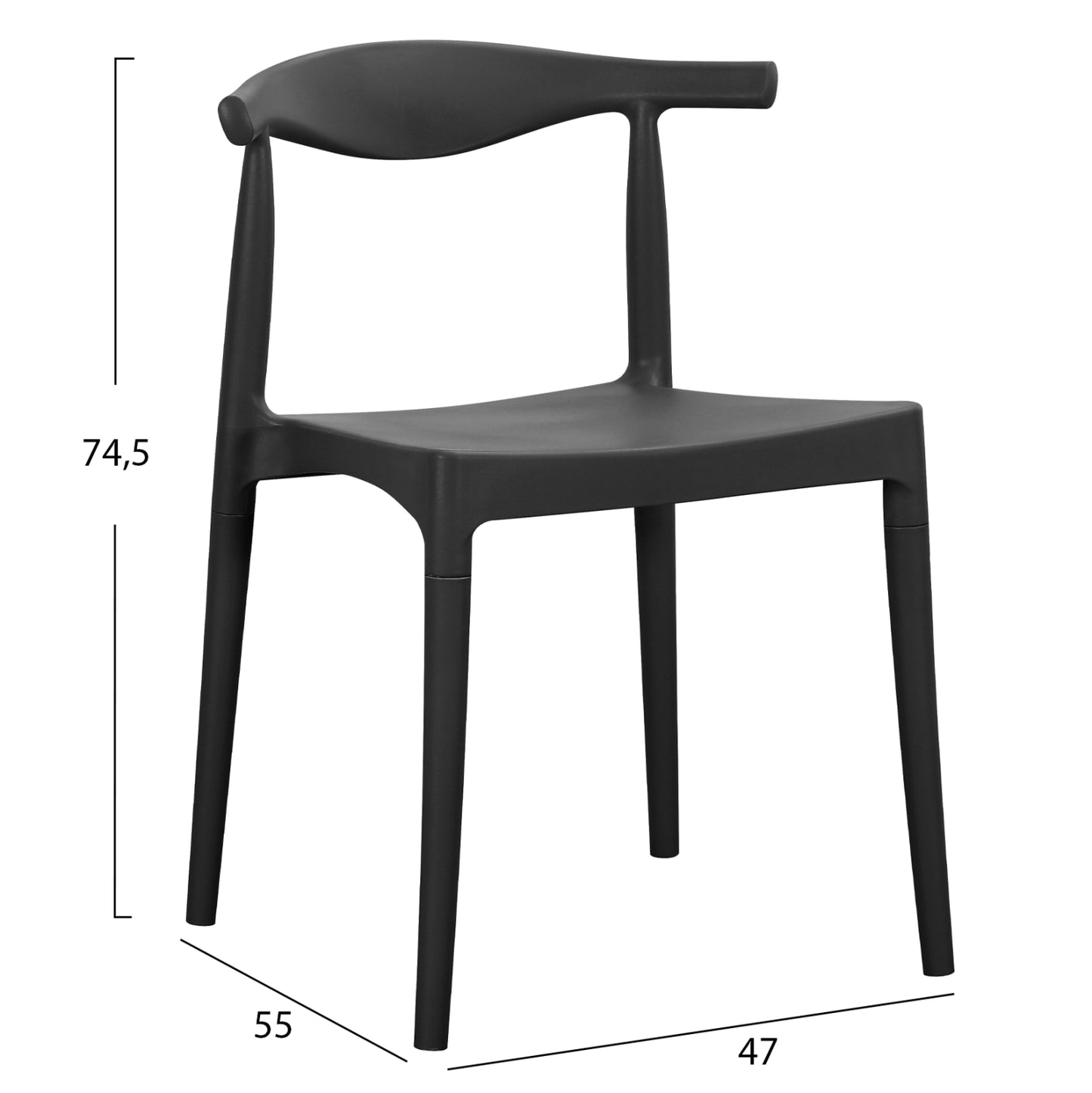 OUTDOOR DINING CHAIR ALOR HM6624.02 POLYPROPYLENE IN BLACK 47x55x74.5Hcm.