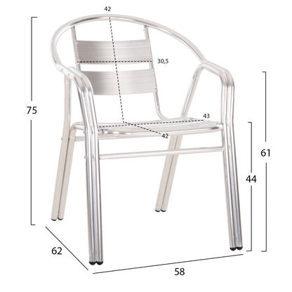 ALUMINUM ARMCHAIR MORIS HM5018 DOUBLE FRAME IN SILVER (METALLIC) COLOR 58x62x75Hcm.