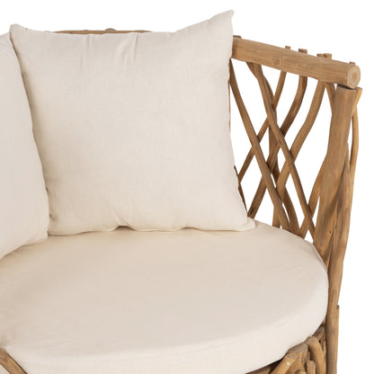 ARMCHAIR KAAN HM5994 TEAK BRANCH IN NATURAL-WHITE CUSHIONS 95x89x80Hcm.