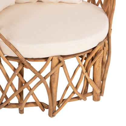 ARMCHAIR KAAN HM5994 TEAK BRANCH IN NATURAL-WHITE CUSHIONS 95x89x80Hcm.