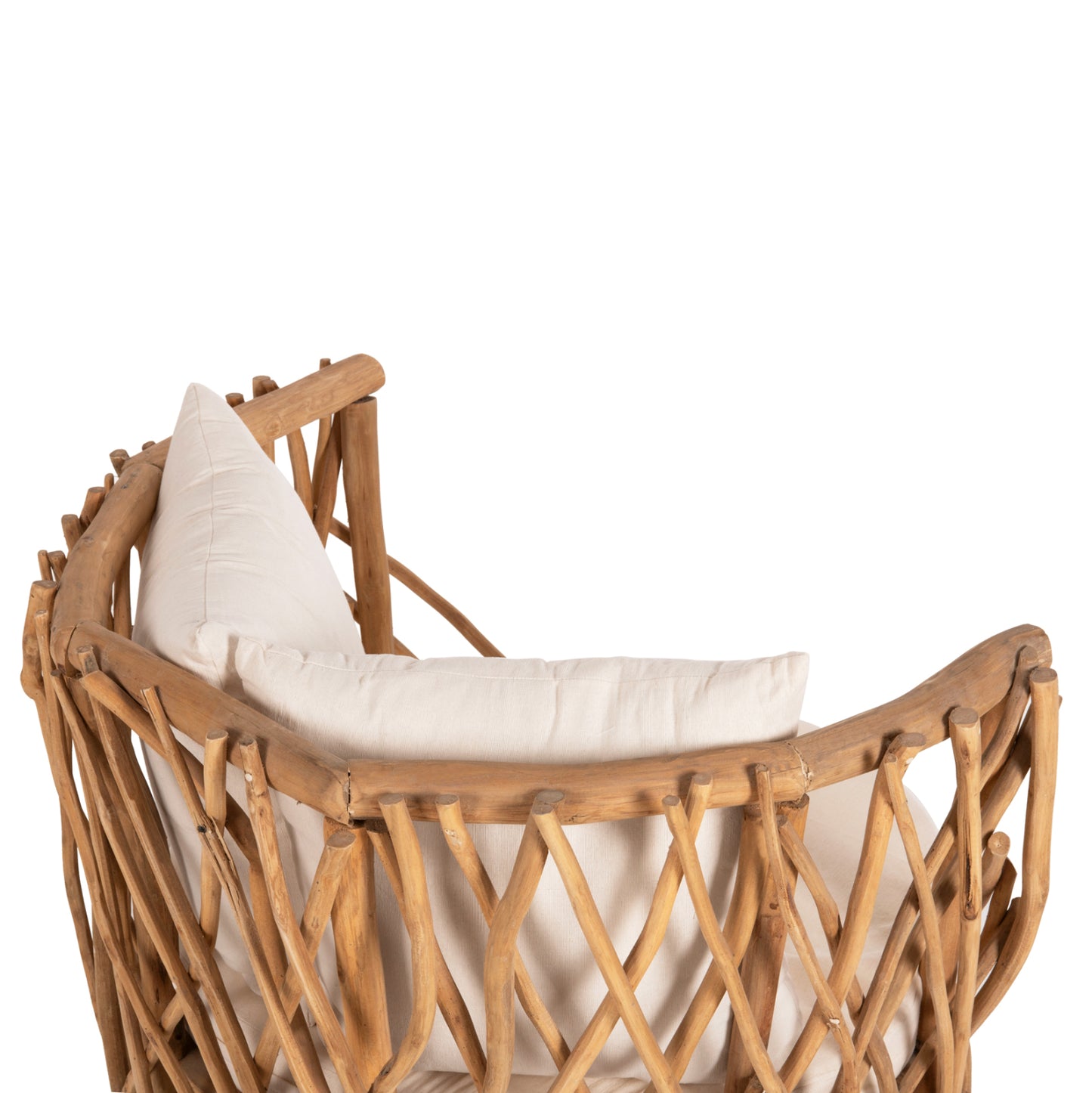 ARMCHAIR KAAN HM5994 TEAK BRANCH IN NATURAL-WHITE CUSHIONS 95x89x80Hcm.