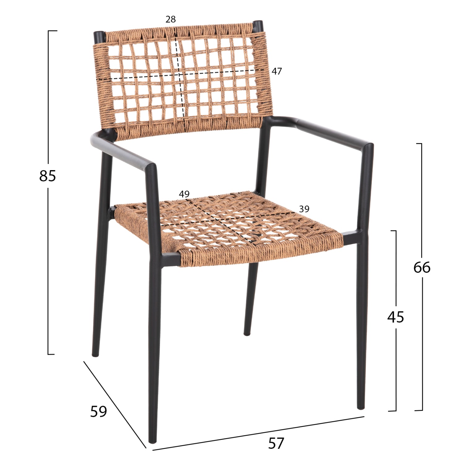 ARMCHAIR TRILAN HM6044.02 ALUMINUM IN BLACK-SYNTHETIC RATTAN IN NATURAL 57x59x85Hcm.