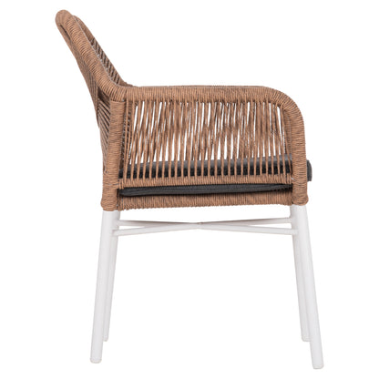 ARMCHAIR OUTDOORS TOPIN HM6048.01 ALUMINUM WHITE-P.E. RATTAN LIGHT BROWN-CUSHION GREY 58x60x83Hcm