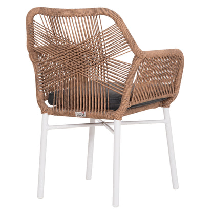 ARMCHAIR OUTDOORS TOPIN HM6048.01 ALUMINUM WHITE-P.E. RATTAN LIGHT BROWN-CUSHION GREY 58x60x83Hcm