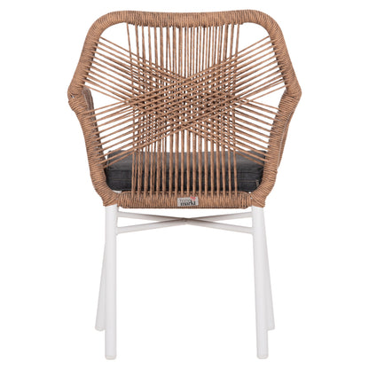ARMCHAIR OUTDOORS TOPIN HM6048.01 ALUMINUM WHITE-P.E. RATTAN LIGHT BROWN-CUSHION GREY 58x60x83Hcm