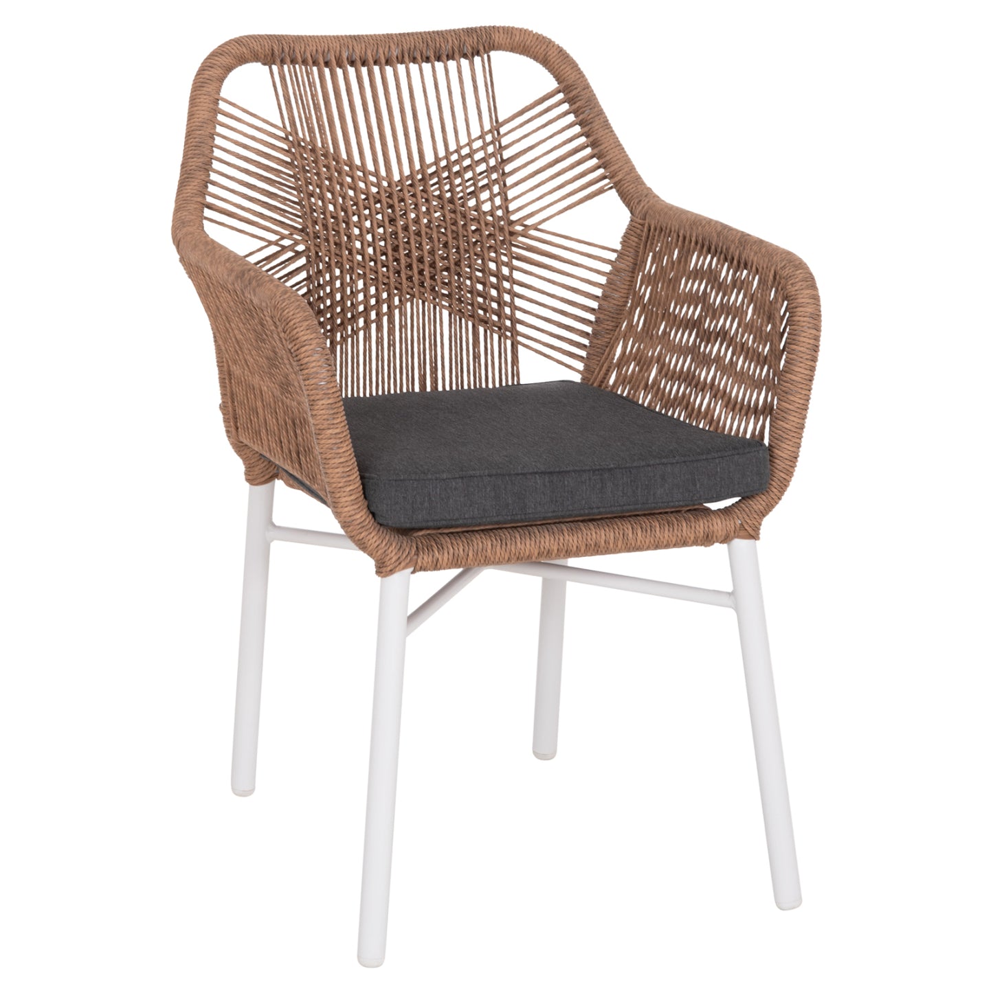 ARMCHAIR OUTDOORS TOPIN HM6048.01 ALUMINUM WHITE-P.E. RATTAN LIGHT BROWN-CUSHION GREY 58x60x83Hcm