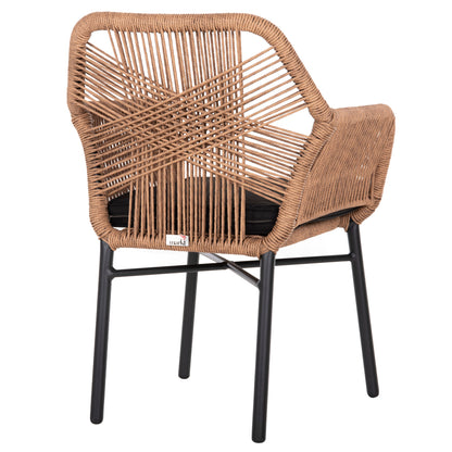 ARMCHAIR TOPIN HM6048.02 ALUMINUM BLACK-P.E. RATTAN BEIGE-CUSHION BLACK 57x65x84Hcm