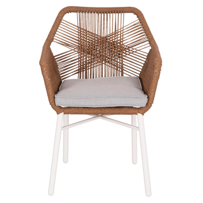 DINING ARMCHAIR TOPIN HM6048.11 ALUMINUM WHITE-P.E. RATTAN BEIGE 59x63x81Hcm