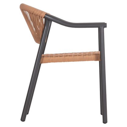 DINING ARMCHAIR KERLY HM6050.10 ALUMINUM IN DARK GREY--P.E.RATTAN IN BEIGE COLOR 54x58.5x76Hcm