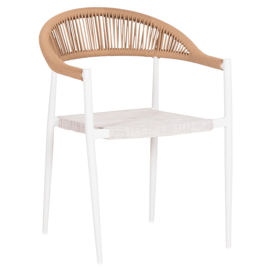 OUTDOOR DINING CHAIR BERG HM6284.01 ALUMINUM & TEXTILENE IN WHITE--P.E.TWISTED RATTAN 55x56x79Hcm.