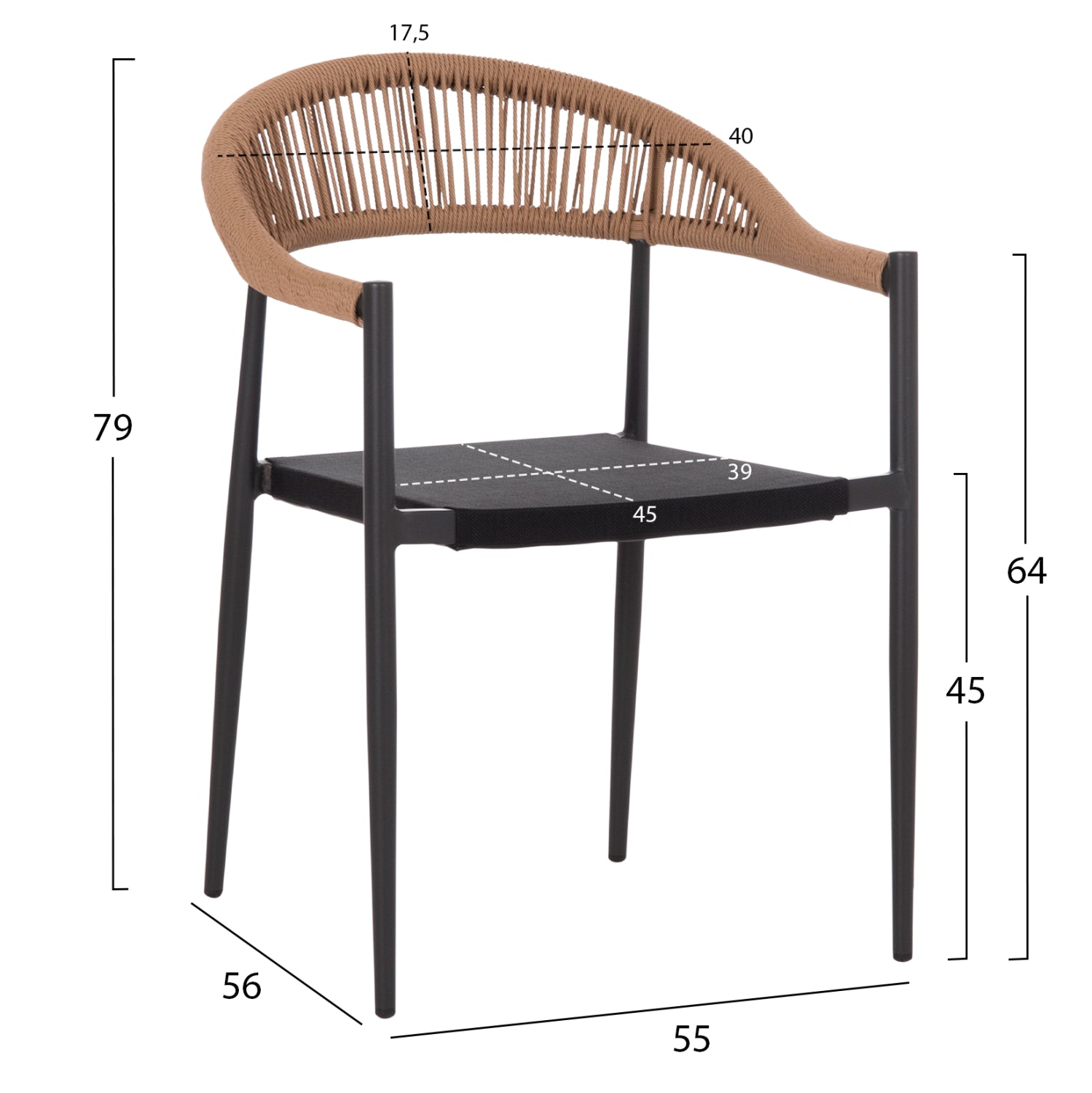 OUTDOOR DINING CHAIR BERG HM6284.02 ALUMINUM & TEXTILENE IN DARK GREY--P.E.TWISTED RATTAN 55x56x79Hcm.