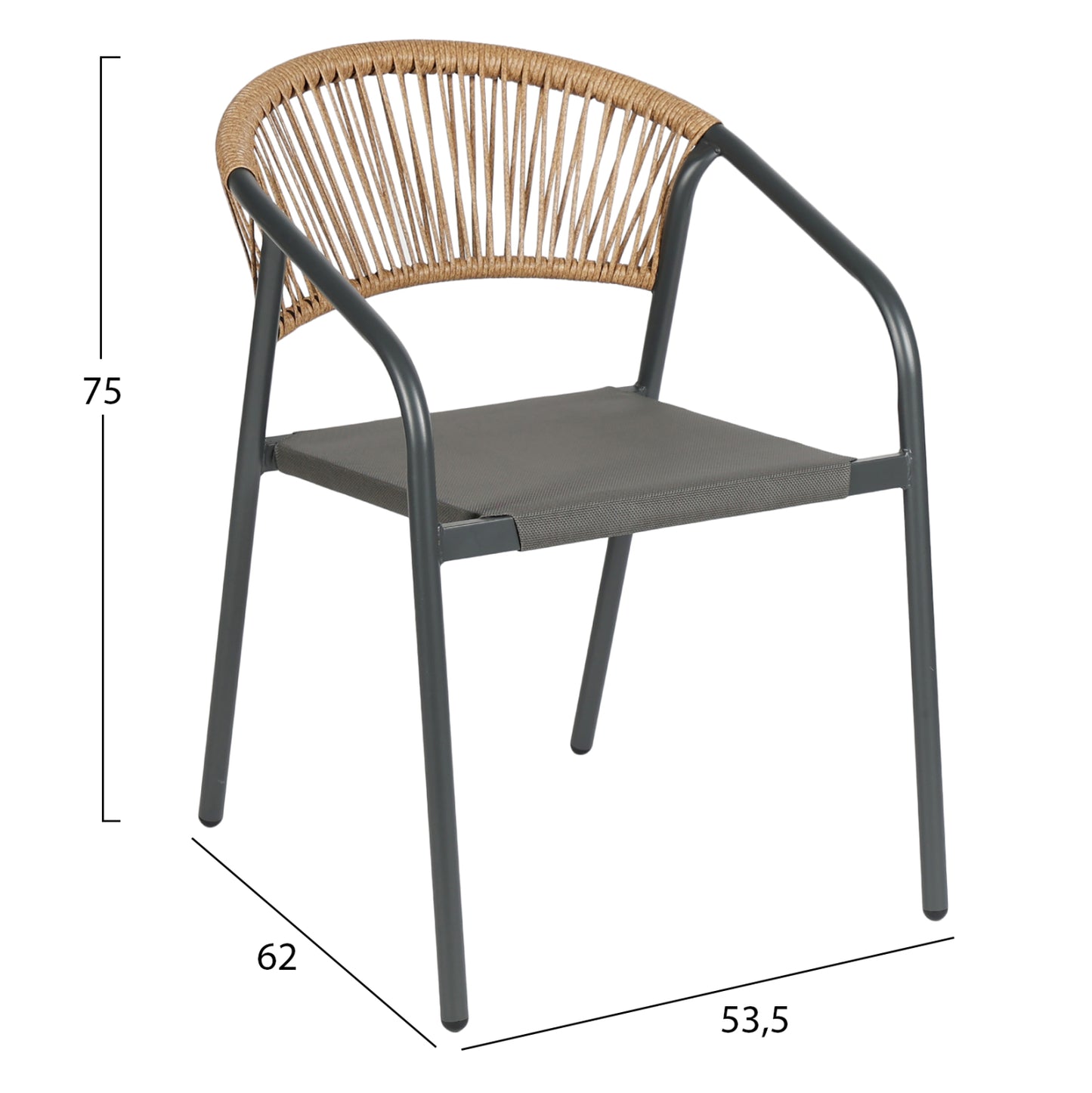 OUTDOOR ARMCHAIR HOMAN HM6430.01 METAL FRAME & TEXTILENE SEAT IN GREY--BEIGE P.E.RATTAN 53x58x75H
