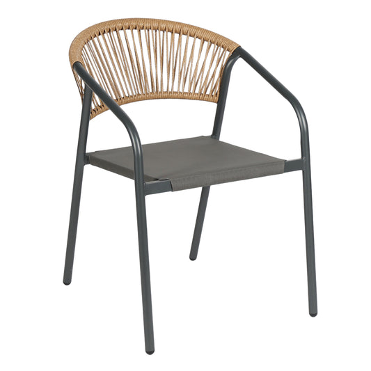 OUTDOOR ARMCHAIR HOMAN HM6430.01 METAL FRAME & TEXTILENE SEAT IN GREY--BEIGE P.E.RATTAN 53x58x75H