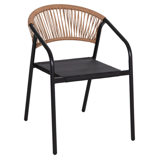 OUTDOOR ARMCHAIR HOMAN HM6430.03 METAL FRAME & TEXTILENE SEAT IN BLACK--BEIGE P.E.RATTAN 53x58x75H