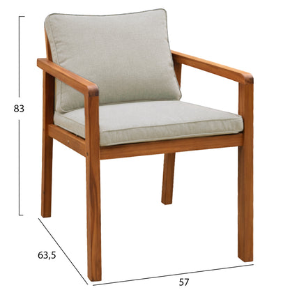 OUTDOOR DINING CHAIR BRUNEL HM6518 ACACIA WOOD IN NATURAL--CUSHIONS IN LIGHT BEIGE 57x63.5x83Hcm