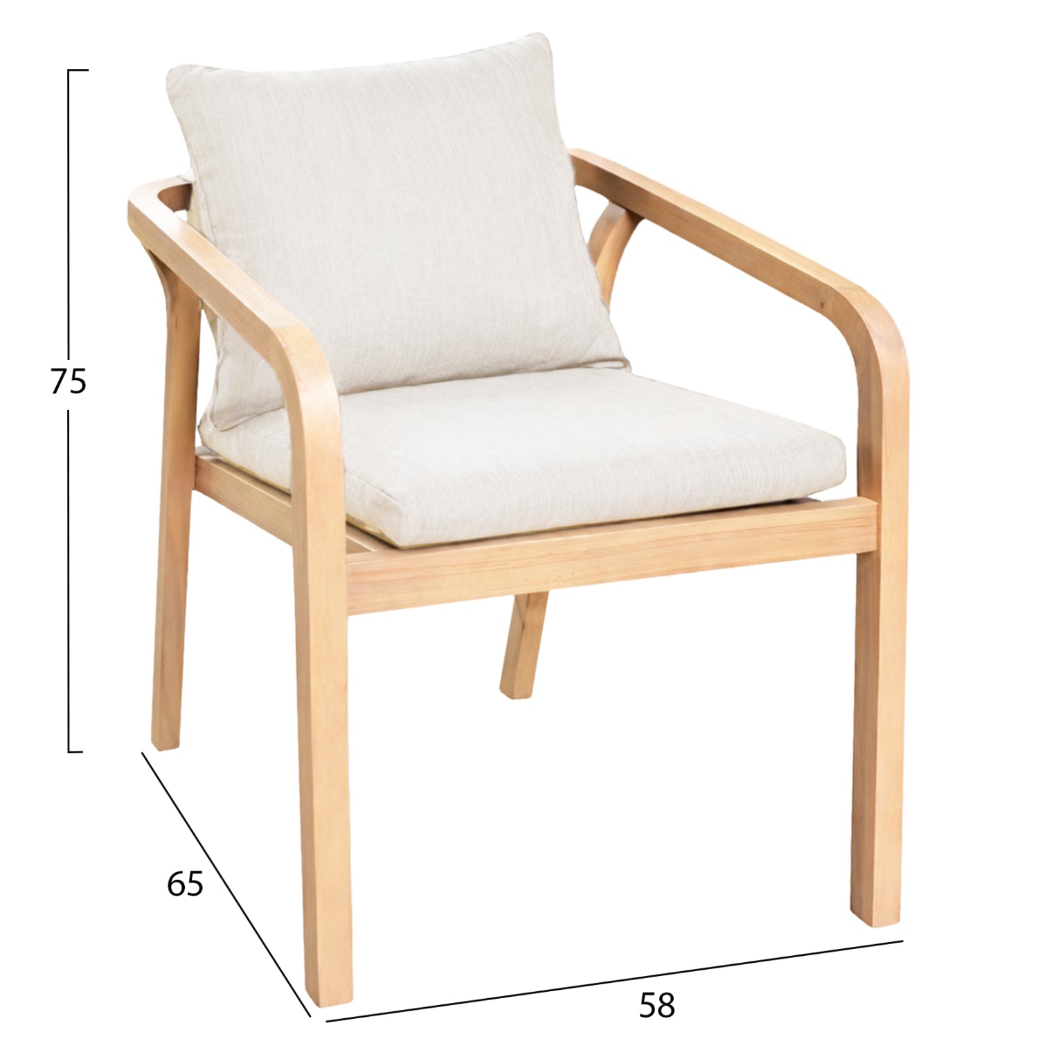 OUTDOOR DINING CHAIR KROLL HM6525 ACACIA WOOD IN NATURAL--CUSHIONS IN LIGHT BEIGE 58x65x75Hcm