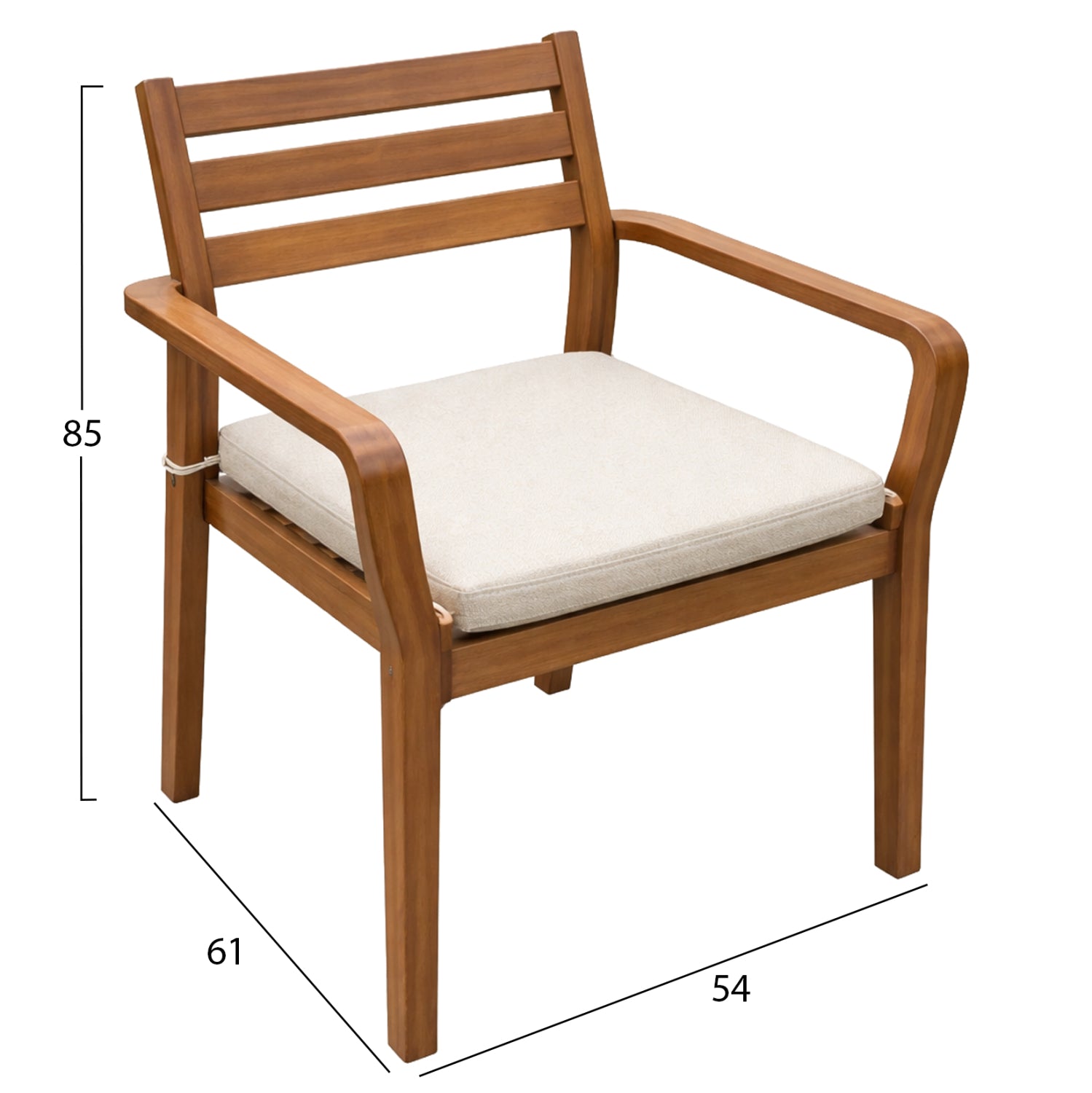 OUTDOOR DINING CHAIR STACKER HM6543 ACACIA WOOD IN NATURAL--CUSHION IN LIGHT GREY 54x61x85Hcm