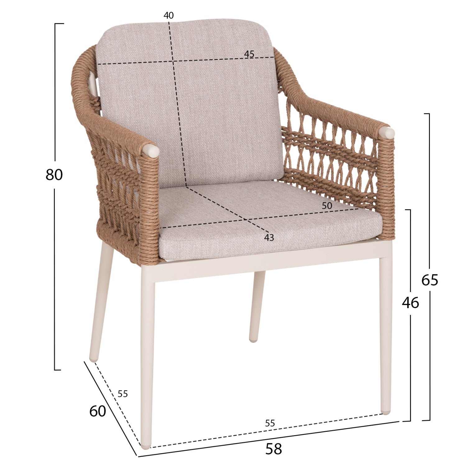 DINING CHAIR BOXER HM6556.02 ALUMINUM & OLEFIN IN BEIGE--TWIST WICKER 58x60x80Hcm.
