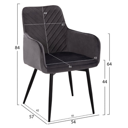 ARMCHAIR LATRELL HM8582.01 GREY VELVET & BLACK METAL LEGS 54x57x84Hcm.