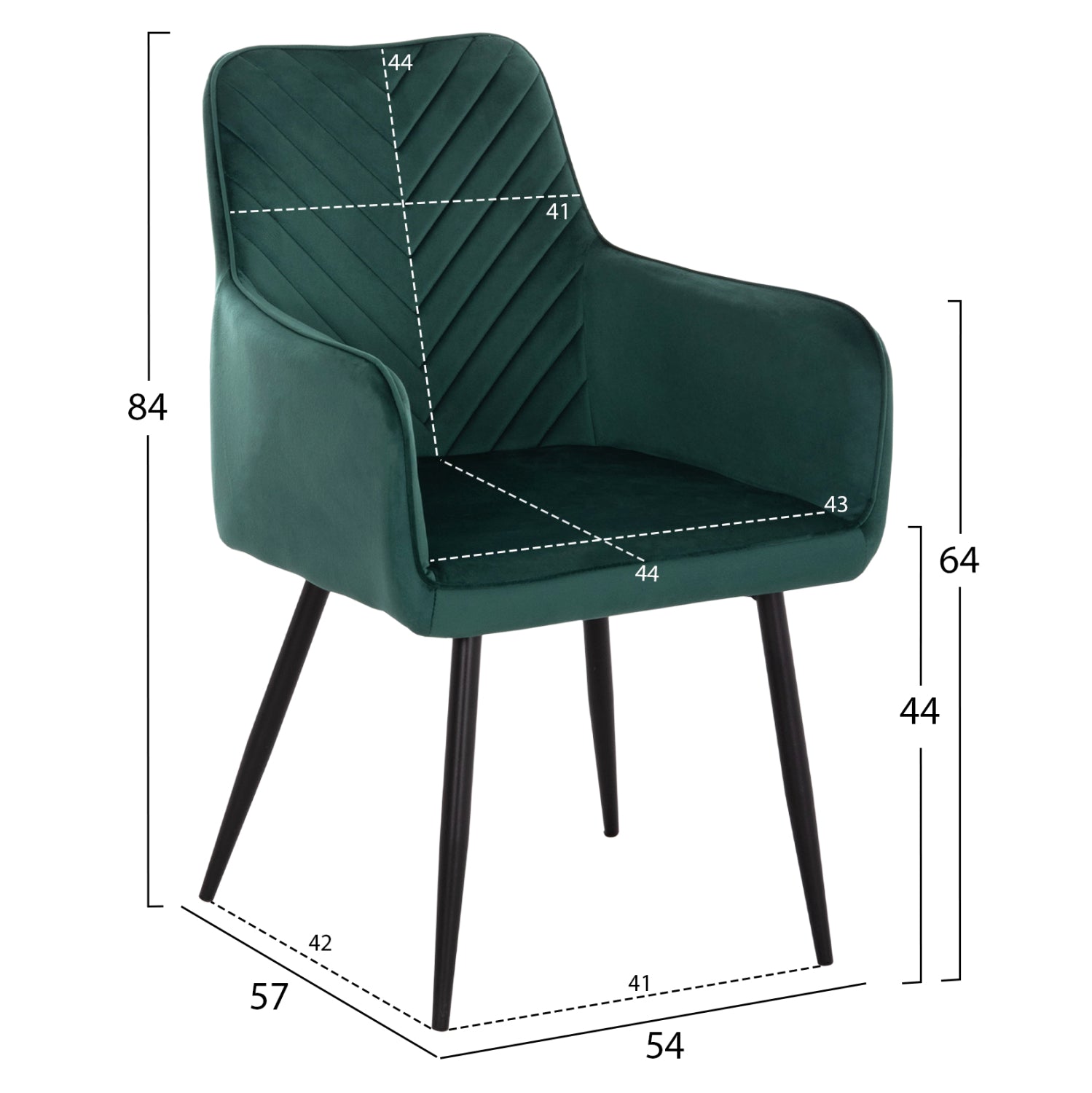ARMCHAIR LATRELL HM8582.03 CYPRESS GREEN VELVET & BLACK METAL LEGS 54x57x84Hcm.
