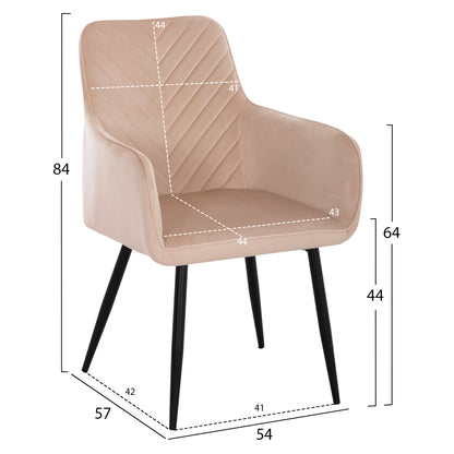 DINING ARMCHAIR LATRELL HM8582.05 ECRU VELVET & BLACK METAL LEGS 54x57x84Hcm.