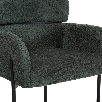 ARMCHAIR WOLF HM8583.03 PETROL GREEN BOUCLE FABRIC-BLACK METAL LEGS 56x62x80Hcm.