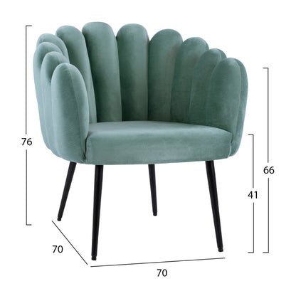 Armchair Vivien HM8631.07 Pistachio Green velvet, black legs 67x64x77cm