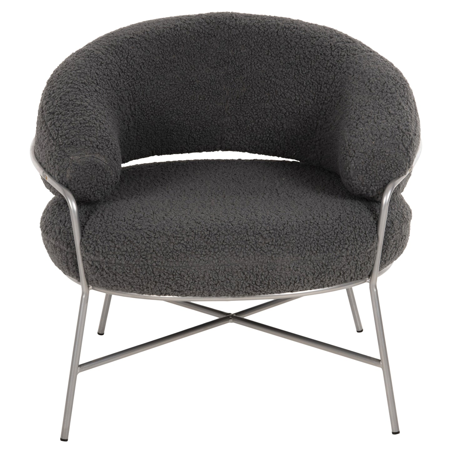 ARMCHAIR TRUDI HM8639.21 GREY BOUCLE FABRIC AND SILVER METAL FRAME 84x79x76Hcm.