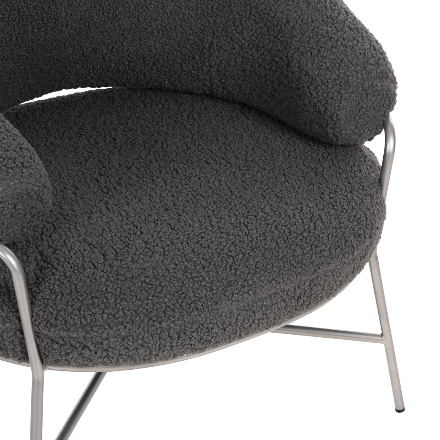 ARMCHAIR TRUDI HM8639.21 GREY BOUCLE FABRIC AND SILVER METAL FRAME 84x79x76Hcm.