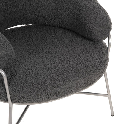 ARMCHAIR TRUDI HM8639.21 GREY BOUCLE FABRIC AND SILVER METAL FRAME 84x79x76Hcm.
