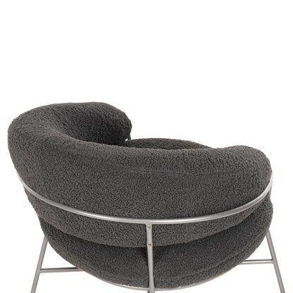 ARMCHAIR TRUDI HM8639.21 GREY BOUCLE FABRIC AND SILVER METAL FRAME 84x79x76Hcm.