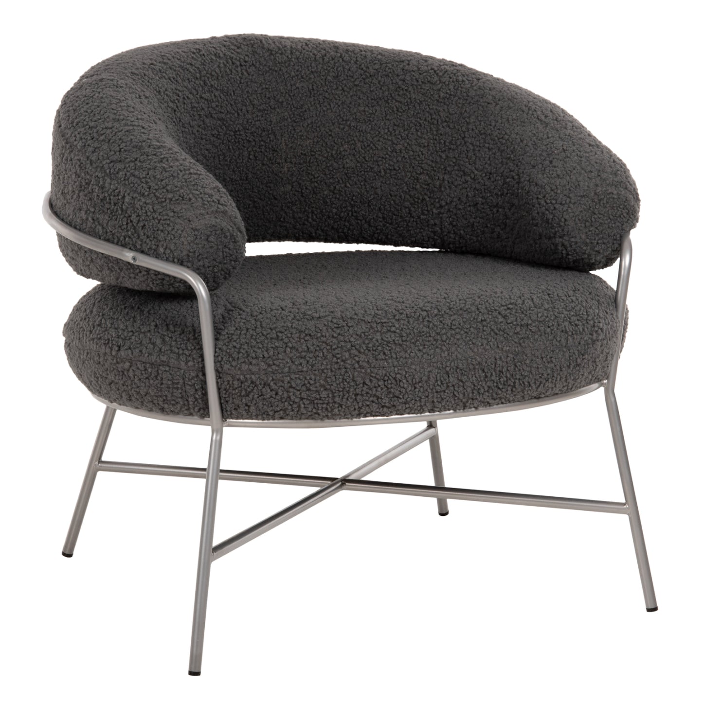ARMCHAIR TRUDI HM8639.21 GREY BOUCLE FABRIC AND SILVER METAL FRAME 84x79x76Hcm.