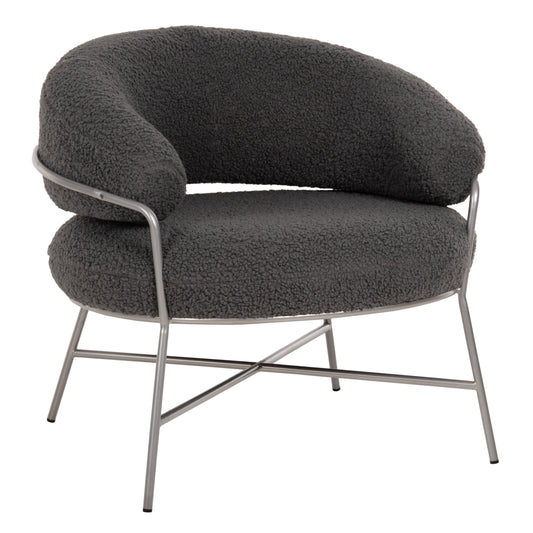 ARMCHAIR TRUDI HM8639.21 GREY BOUCLE FABRIC AND SILVER METAL FRAME 84x79x76Hcm.