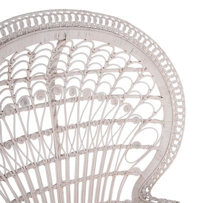 ARMCHAIR ROYAL PEACOCK HM9342.02 RATTAN IN WHITE- CUSHION WHITE 114x72x150Hcm.