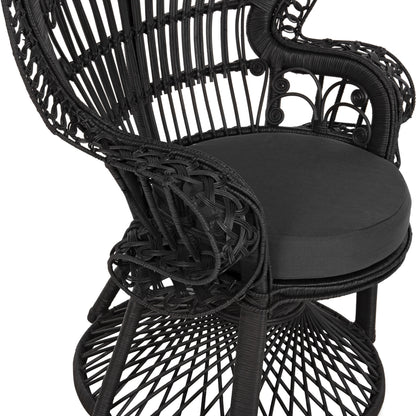 ARMCHAIR ROYAL PEACOCK HM9342.03 RATTAN IN BLACK- CUSHION BLACK 114x72x150Hcm.