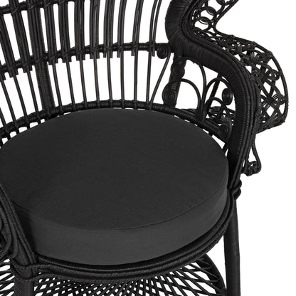ARMCHAIR ROYAL PEACOCK HM9342.03 RATTAN IN BLACK- CUSHION BLACK 114x72x150Hcm.