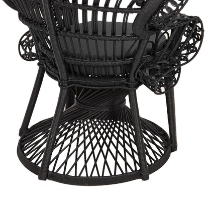 ARMCHAIR ROYAL PEACOCK HM9342.03 RATTAN IN BLACK- CUSHION BLACK 114x72x150Hcm.