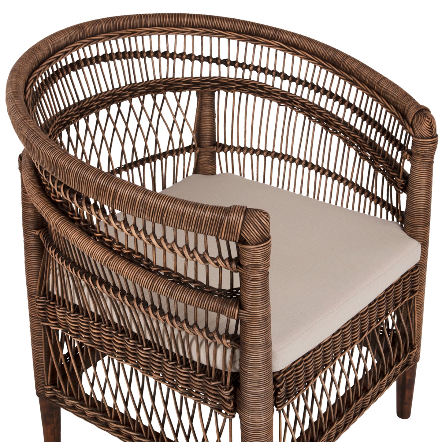 ARMCHAIR MALAWI HM9635.01 MAHOGANY WOOD WITH RATTAN IN BROWN-WHITE CUSHION 80x70x86Hcm.