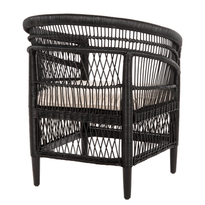 ARMCHAIR MALAWI HM9635.03 MAHOGANY WOOD WITH RATTAN IN BLACK-WHITE CUSHION 80x70x86Hcm.