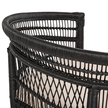 ARMCHAIR MALAWI HM9635.03 MAHOGANY WOOD WITH RATTAN IN BLACK-WHITE CUSHION 80x70x86Hcm.
